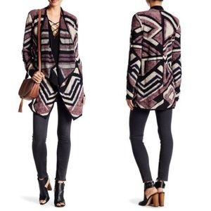 Long Cardigan Lucky Brand Large Intarsia Geo Knit NWT Open Front